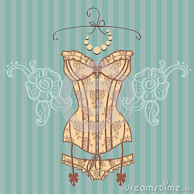 Vintage guipure corset Vector Illustration