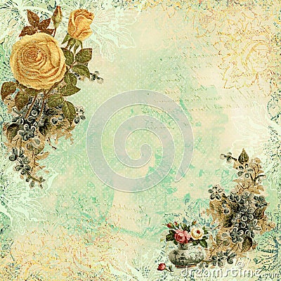 Vintage Shabby Chic background with flowers Stock Photo