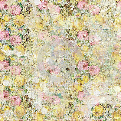 Vintage shabby painted floral roses background seamless pattern Stock Photo