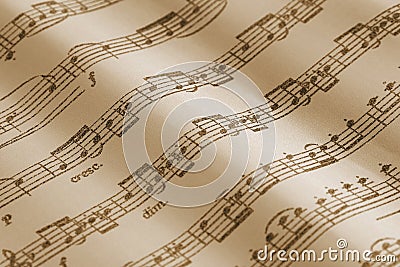 Vintage sheet music with notes selective focus Stock Photo