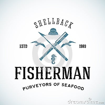 Vintage Shell Back Fisherman Vector Logo Template Vector Illustration