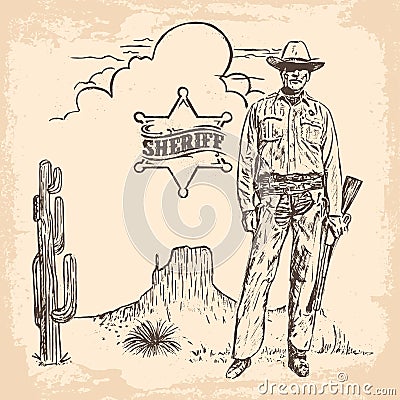 Vintage sheriff in the wild west Vector Illustration