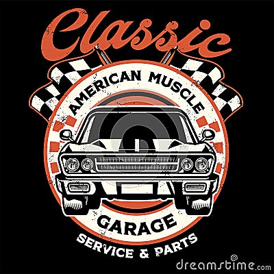 Vintage shirt design of american muscle garage Vector Illustration