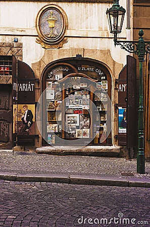 vintage shop with antiques on the tourist streets of Prague Editorial Stock Photo