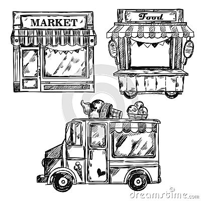 Vintage Shop Facade Icon Set Vector Illustration