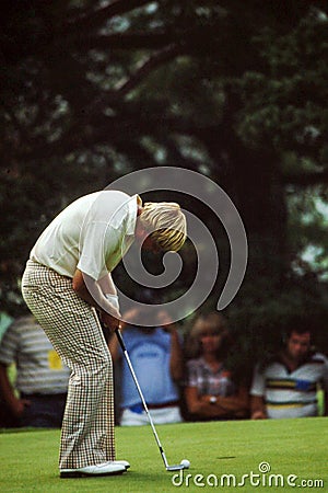 Vintage Shot of Jack Nicklaus putting. Editorial Stock Photo