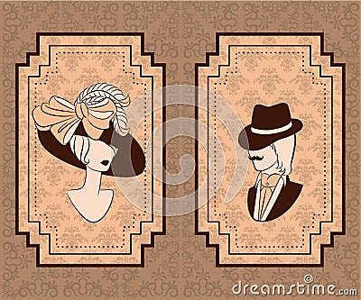 Vintage silhouette of girl with man. Vector Illustration