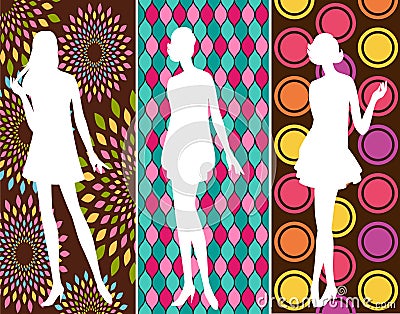 Vintage silhouette of girls . Vector Illustration