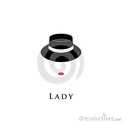 Vintage silhouette with ladies hat. Vector Illustration