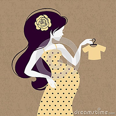 Vintage silhouette of pregnant woman Vector Illustration