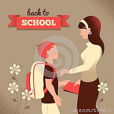 Vintage silhouette of teacher and student. Back to Vector Illustration