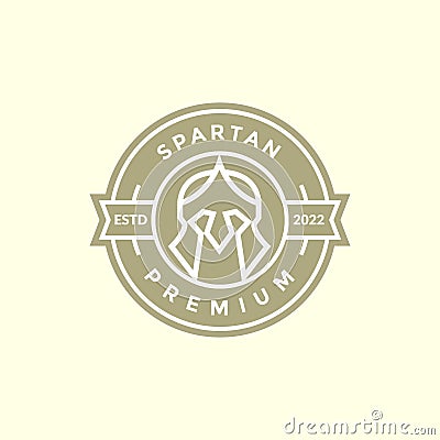 Vintage simple badge with spartan helm logo design vector graphic symbol icon illustration creative idea Cartoon Illustration