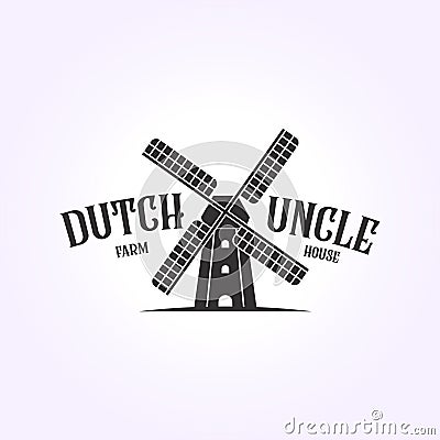 vintage simple dutch uncle logo, windmill illustration design, retro vector farmhouse icon design Vector Illustration