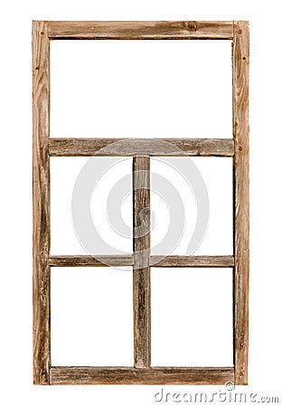 Vintage simple wooden window frame isolated on white Stock Photo