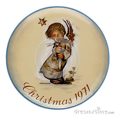 Angel with Candle 1971 Christmas Plate Stock Photo