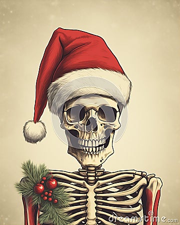Vintage sketch Christmas skeleton Stock Photo