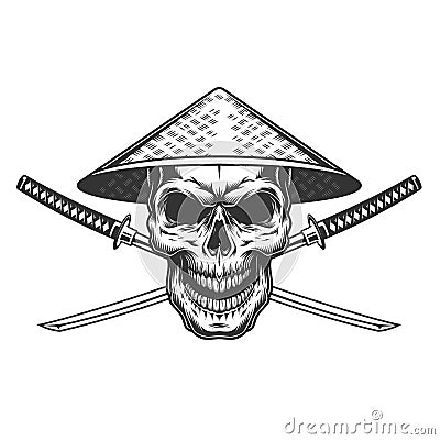 Vintage skull in chinese conical straw Vector Illustration