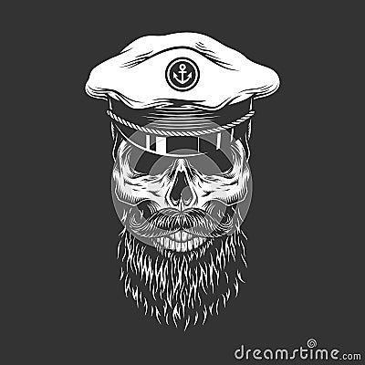 Vintage skull in sea captain cap Vector Illustration