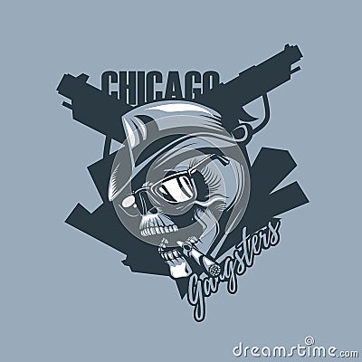 Vintage skull in the style of 30 years. Chicago gangsters Vector Illustration