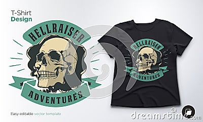 Vintage skull emblem. Print for t-shirts, sweatshirts and souvenirs. Vector Illustration