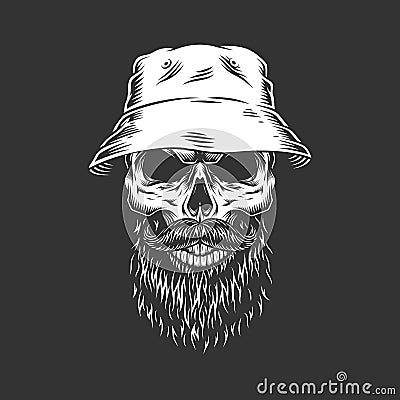 Vintage skull wearing panama hat Vector Illustration