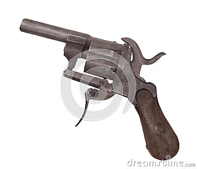 Vintage small pin fire revolver isolated. Stock Photo