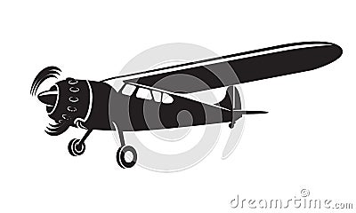 Vintage small plane vector illustration. Single engine propelled aircraft icon. Vector Illustration