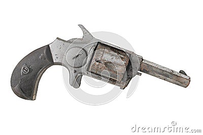 Vintage small revolver gun isolated. Stock Photo