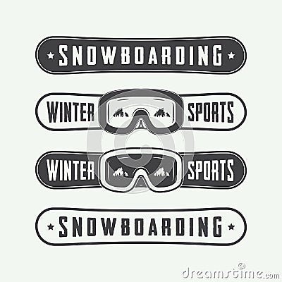 Vintage snowboarding logos, badges, emblems and design elements. Vector Illustration