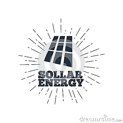 Vintage sollar energy emblem on vintage sun rays Vector Illustration