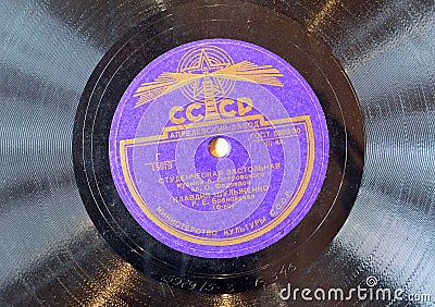 Vintage Soviet vinyl disc 1960-th Editorial Stock Photo