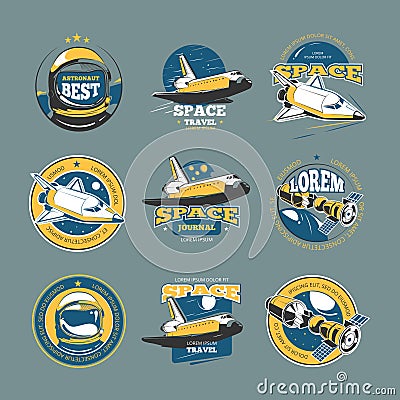 Vintage space and astronaut vector colored badges, emblems, logos, labels Vector Illustration