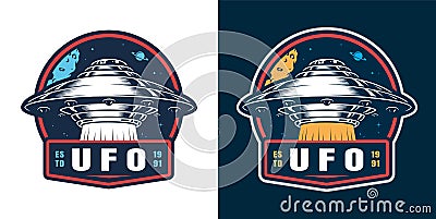 Vintage space colorful round badge Vector Illustration