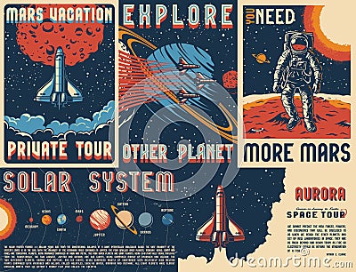 Vintage space posters set Vector Illustration