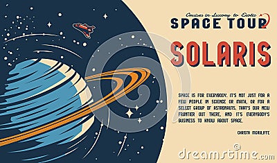 Vintage space travel horizontal poster Vector Illustration