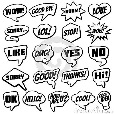 Vintage speech bubble with internet chat dialog words comic vector collection Vector Illustration