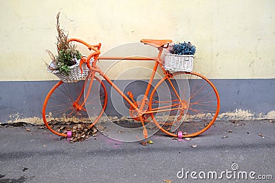 Vintage sport bike colored orange front view Stock Photo