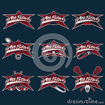 Vintage sports all star crests Vector Illustration