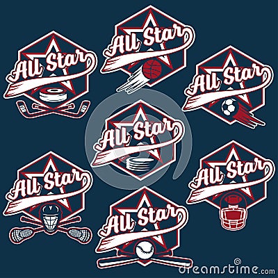 Vintage sports all star crests Vector Illustration