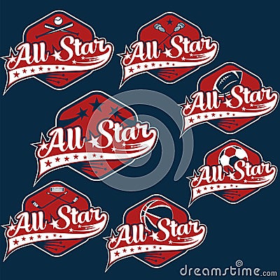 Vintage sports all star crests Vector Illustration