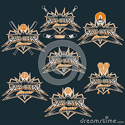 vintage sports all star crests Vector Illustration