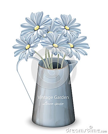 Vintage spring flowers background Vector. Blue daisies floral bouquet. Retro style decors Vector Illustration