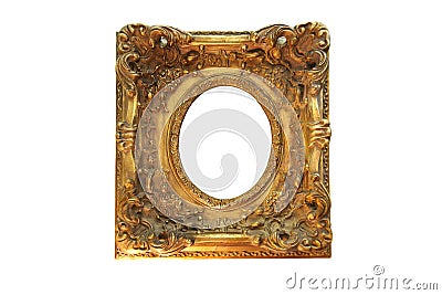 Vintage square frame with swirls for picture, in gold color on white background Stock Photo