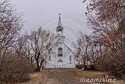 The vintage St. Charles Roman Catholic Church in Coderre, Saskatchewan, Canada Stock Photo