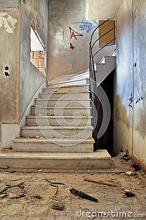 Vintage staircase and dirty floor Stock Photo