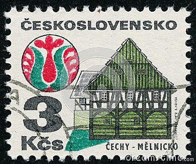 Vintage stamp printed in Czechoslovakia circa 1972 shows Regional Buildings Editorial Stock Photo