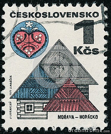 Vintage stamp printed in Czechoslovakia circa 1971 shows Regional Buildings Editorial Stock Photo