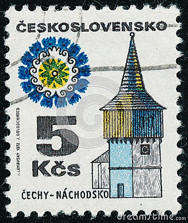 Vintage stamp printed in Czechoslovakia circa 1972 shows Regional Buildings Editorial Stock Photo