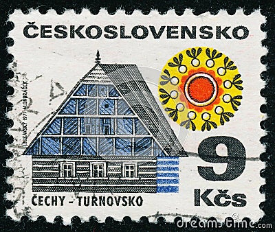 Vintage stamp printed in Czechoslovakia circa 1971 shows Regional Buildings Editorial Stock Photo