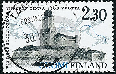 Vintage stamp printed in Finland 1993 show 700th Anniversary of Viborg castle Editorial Stock Photo